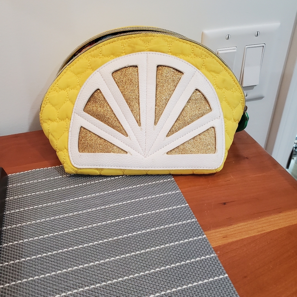 Betsey Johnson Lemon Makeup Bag With Floral Interior